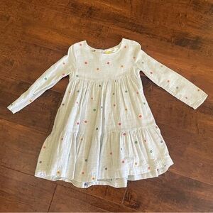 Mini Boden Cream Dress with Colorful Embroidered Flowers Girls 6-7
